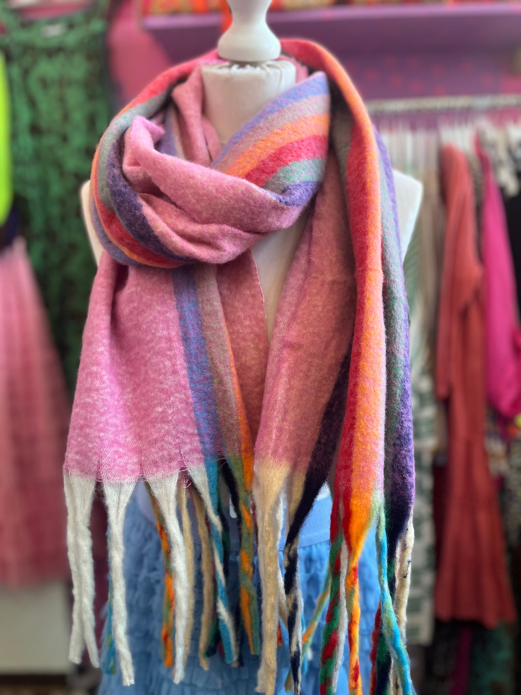 JOHANNA Rainbow Tassel Scarf (pink)