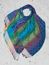 Load image into Gallery viewer, ‘ELLIE SPOT’  Spot rainbow scarf with tassels (aqua)
