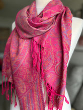 Load image into Gallery viewer, ‘ELLIE’ Pink Paisley scarf with tassels
