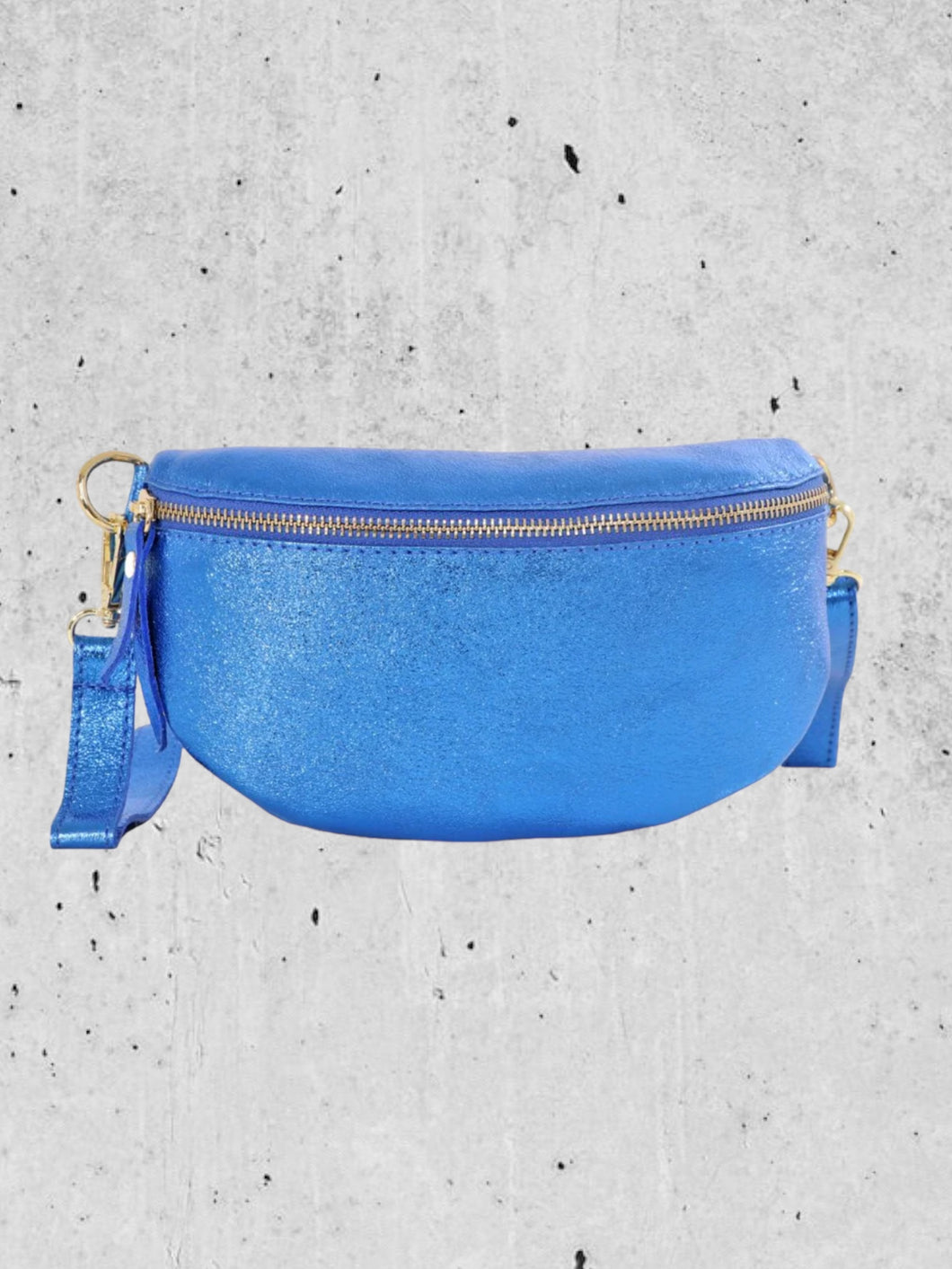 NEW Glorious blue leather moon bag (small)